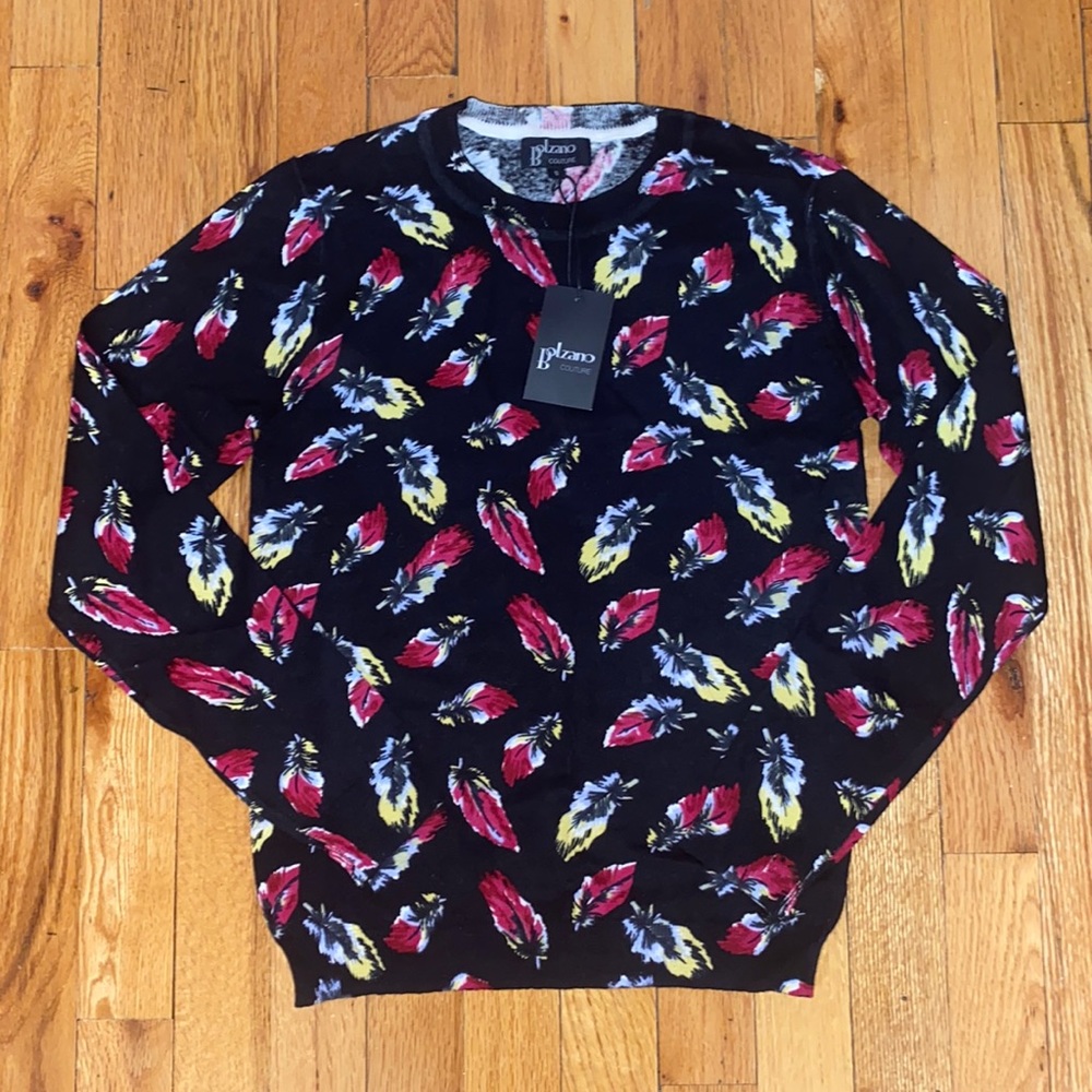 Bolzano Couture Feather Print Crew Neck Sweater Size 2 NWOT